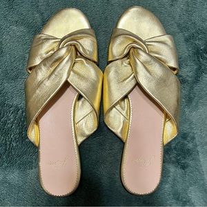 J. Crew Gold Flat Leather Slides